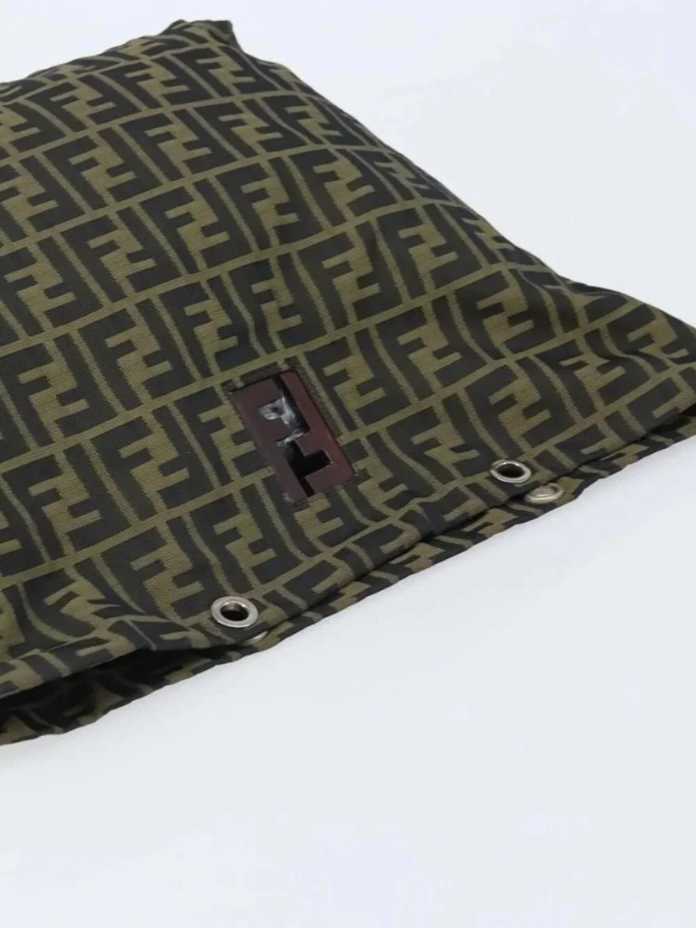 FENDI Zucca Canvas Drawstring Bag Clutch Bag Black Brown Auth ep13685